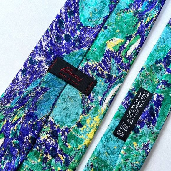 Brioni Italy Mens 100% Silk Tie Abstract Colorful Artsy Blue Green Print - Picture 2 of 6
